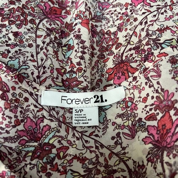 Forever 21 Blouse Women's Sz Small S Blush Pink Floral Flowy Sheer Chiffon - Picture 4 of 4